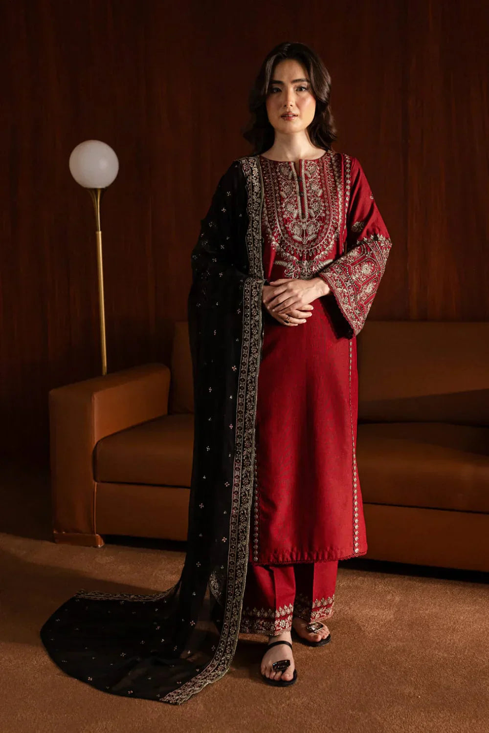 Crimson Empress embroidered luxury lawn 3 piece suit front view ZAMARANG