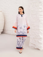 Azure Flight navy stripe yoke and bird print kurta front view ZAMARANG