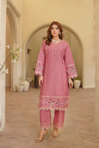 Blush Radiance pink embroidered lawn shirt front view ZAMARANG