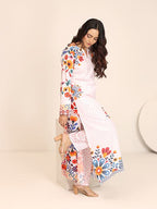 Blush white floral printed lawn shirt front view ZAMARANG