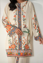 Close-up of cream digital printed shirt with floral and geometric patterns by ZAMARANG