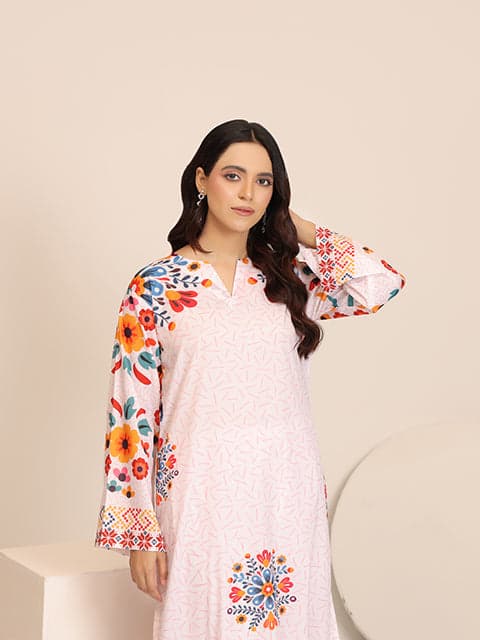 Close-up of multicolor floral digital print on lawn shirt ZAMARANG
