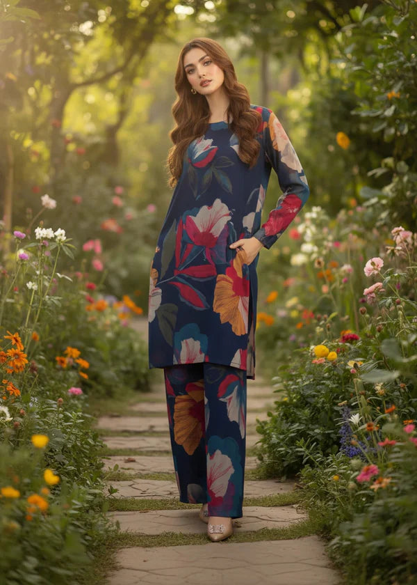 Close up of bold floral print on Midnight Bloom kurta ZAMARANG