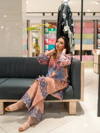 Close up of feather motif digital print on Coral Plume kurta