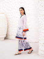 Close up of high definition digital bird print and stripe detail Azure Flight ZAMARANG