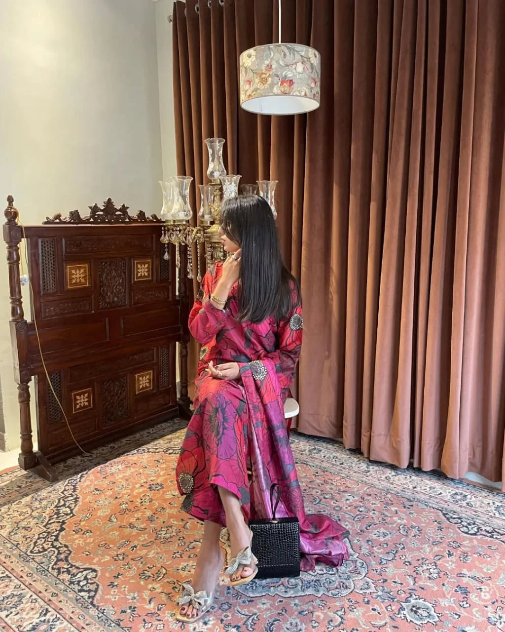 Close up of high definition floral digital print Crimson Bloom ZAMARANG