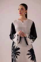 Close up of palm tree and floral border print Noir Palma ZAMARANG