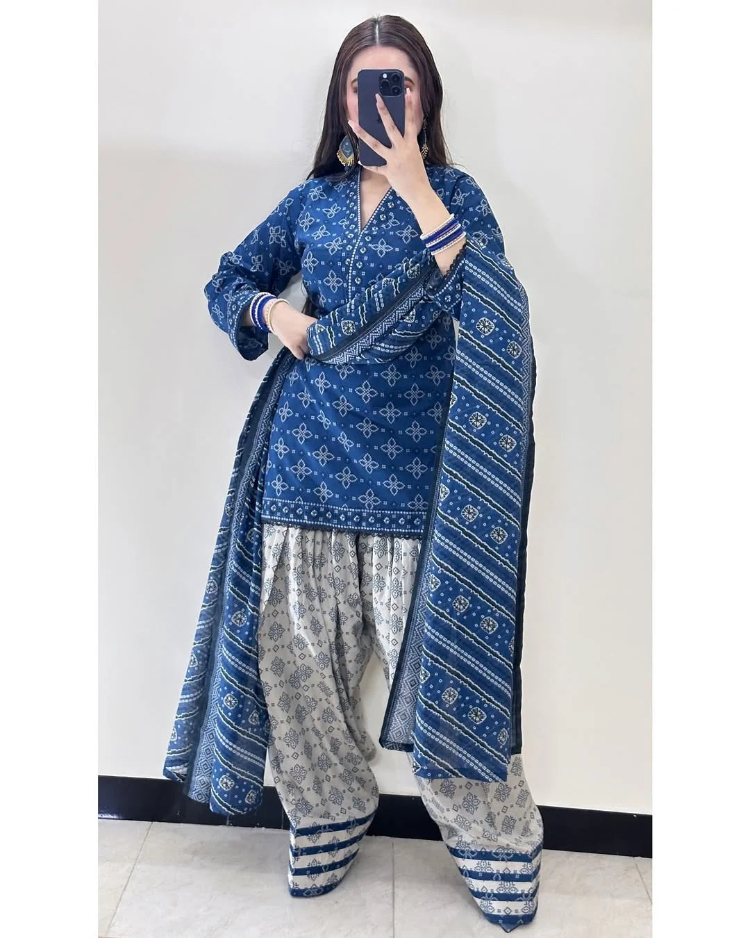 Contrast printed fershi shalwar in soft neutral tones ZAMARANG