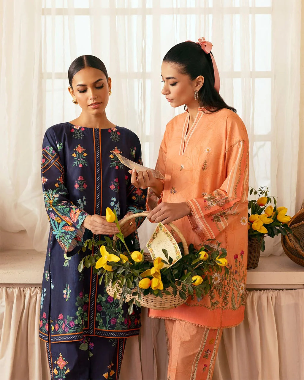 Coordinated stitched shirt and trouser in peach digital print