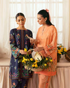 Coordinated stitched shirt and trouser in peach digital print