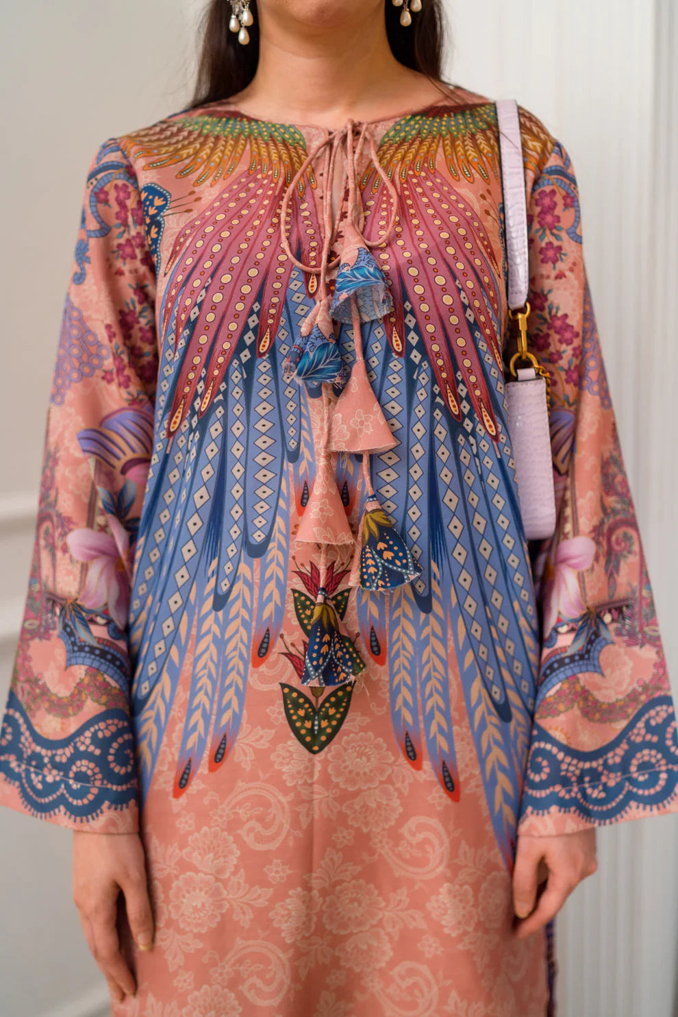 Coral Plume digital printed poly lawn 2 piece suit front view ZAMARANG