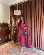 Crimson Bloom crimson floral digital kurta front view ZAMARANG