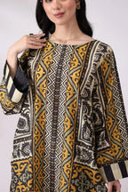 Detail of cuff print and hem pattern Saffron Mosaic kurta