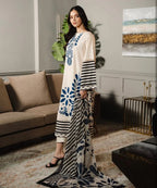 Detail of hem and cuff print on Azure Meadow kurta