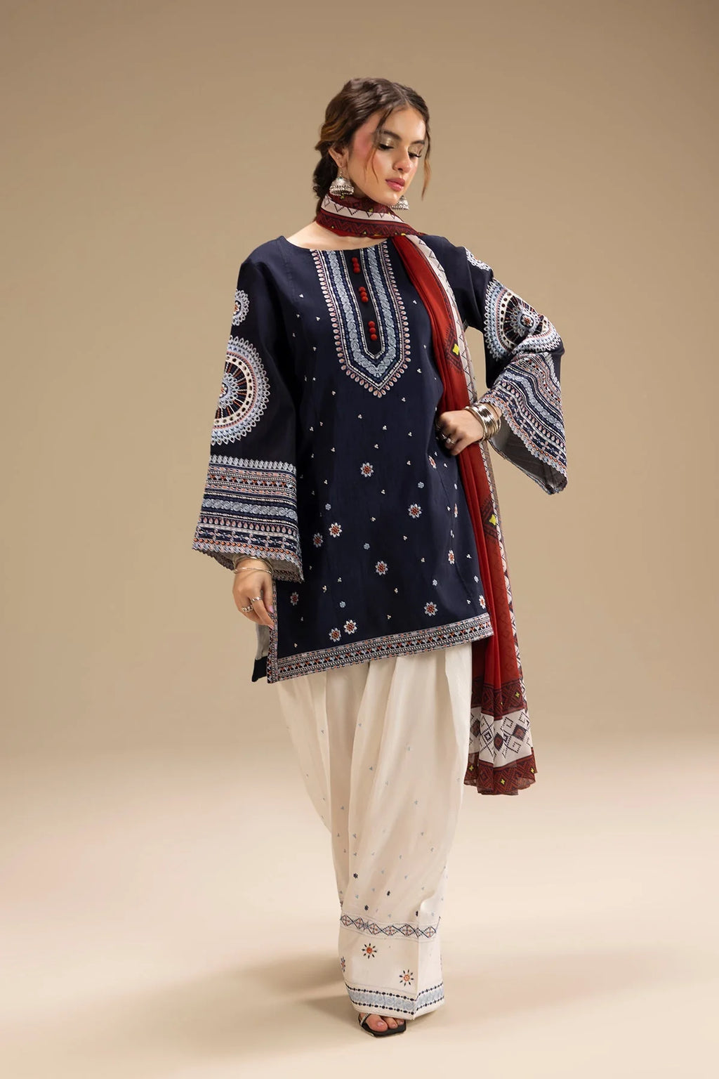 Detailed embroidered border on kurta hem and sleeve panel Twilight Mandala