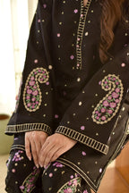 Detailed sleeve embroidery and kurta hem of Onyx Paisley suit
