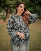 Digital printed black and white stitched 2 piece suit for women