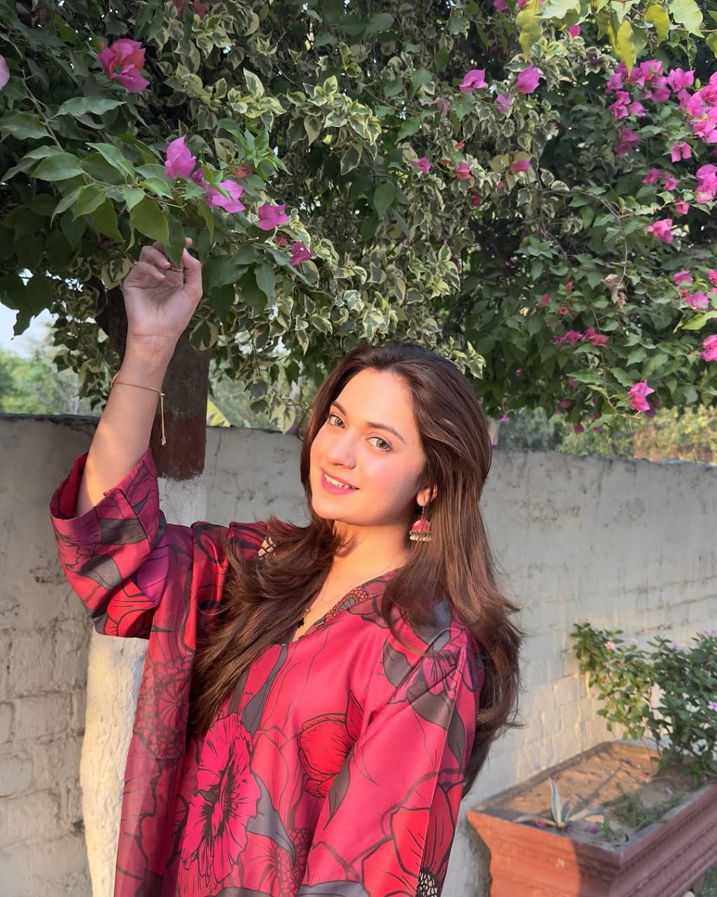 Full look model shot Crimson Bloom digital 3 piece suit ZAMARANG