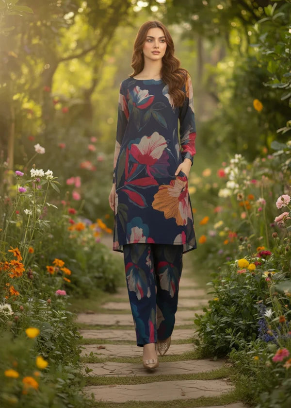 Full look model shot Midnight Bloom 2 piece suit ZAMARANG