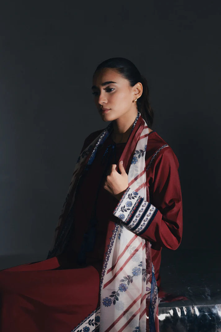 Full look model shot Ruby Indigo digital 3 piece suit ZAMARANG