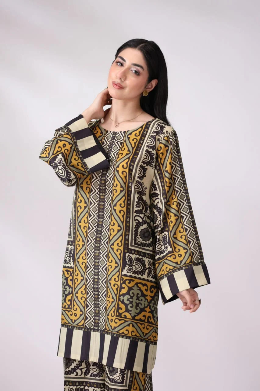 Full outfit with straight trouser and printed kurta Saffron Mosaic set