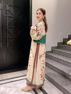 Full view of geometric patterned trousers from ZAMARANG co-ord set