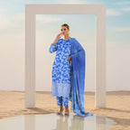 Sky blue digitally printed embroidered dupatta ZAMARANG
