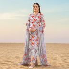 White and lilac floral embroidered viscose shirt front view ZAMARANG