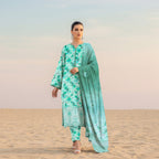 3 Piece Mint Green Floral Printed Embroidered Suit VISCOSE