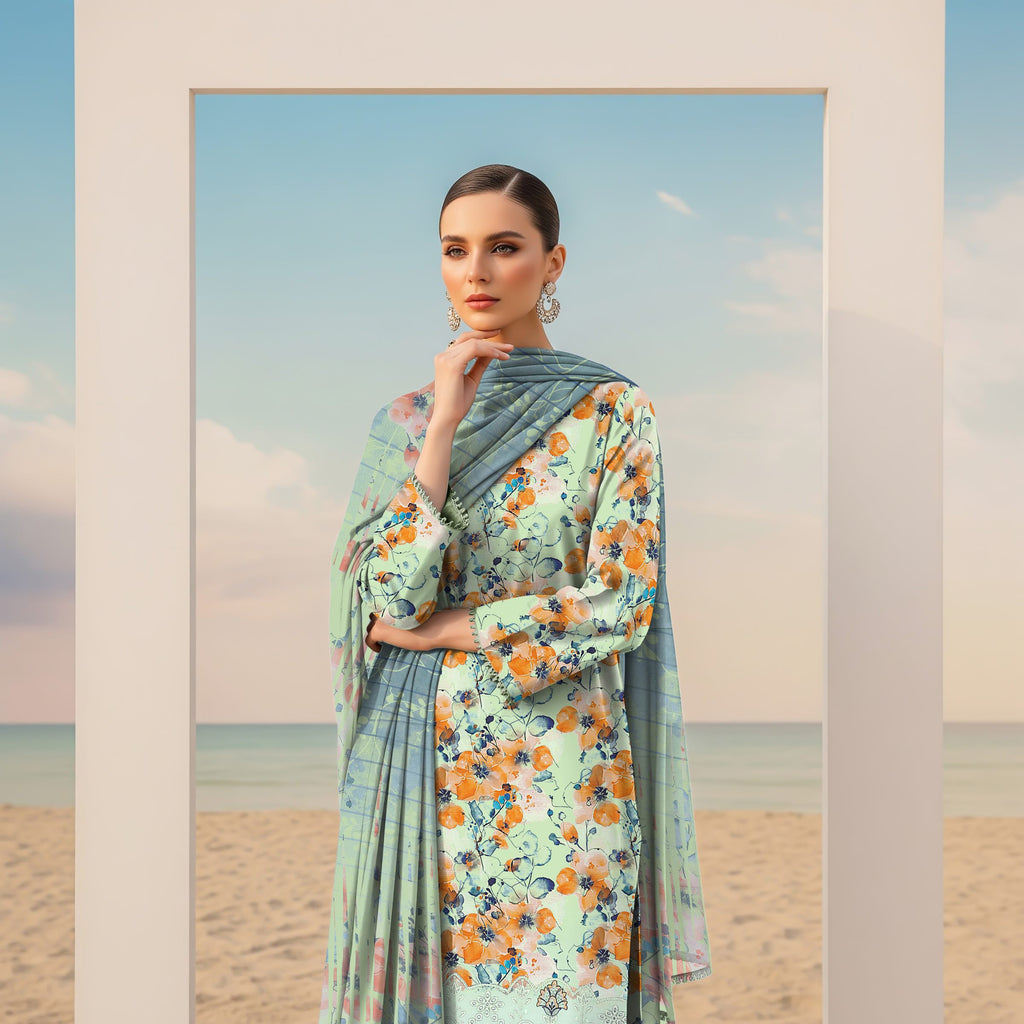 Mint green floral embroidered viscose shirt front view ZAMARANG