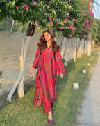 Matching printed dupatta detail Crimson Bloom ZAMARANG