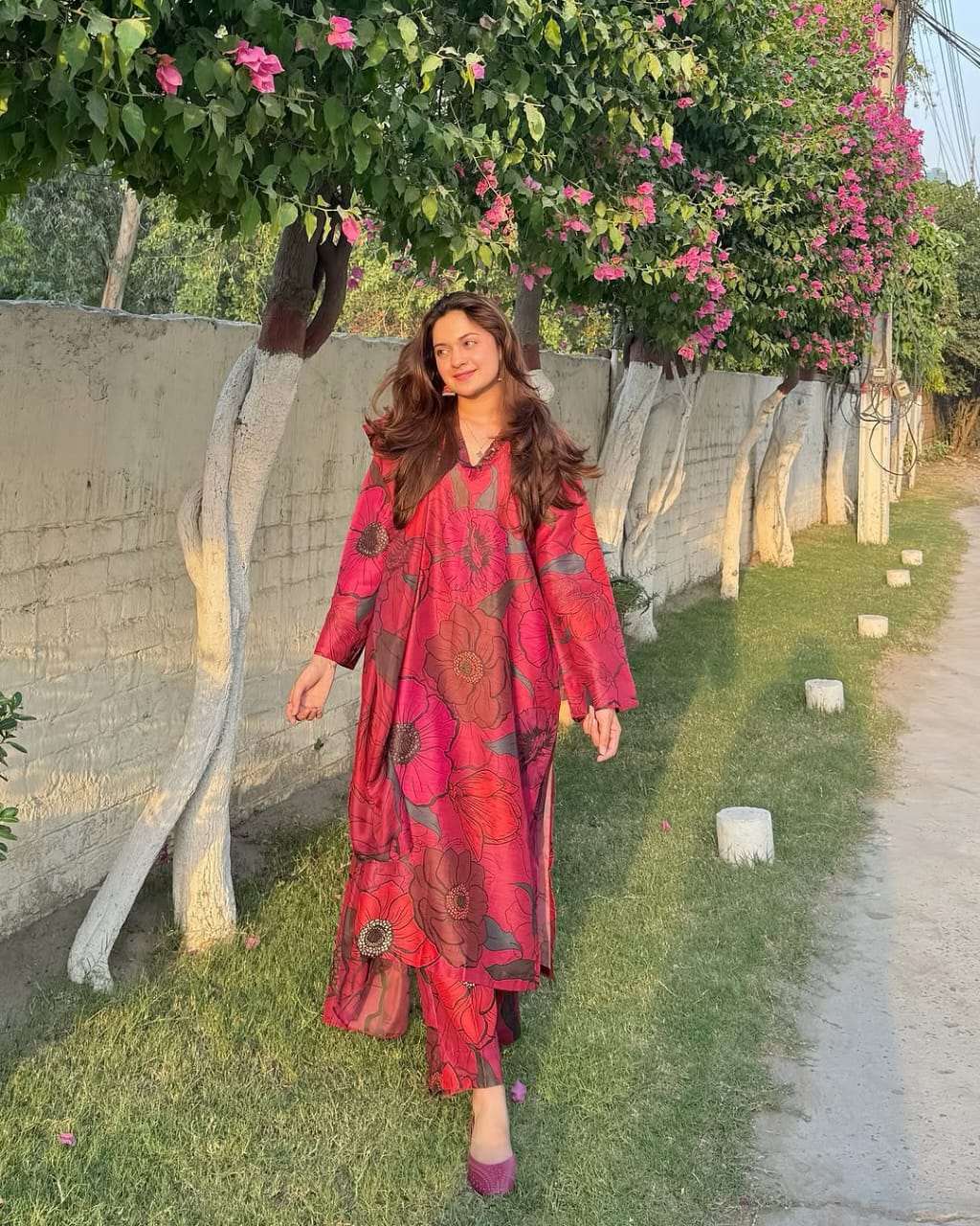 Matching printed dupatta detail Crimson Bloom ZAMARANG