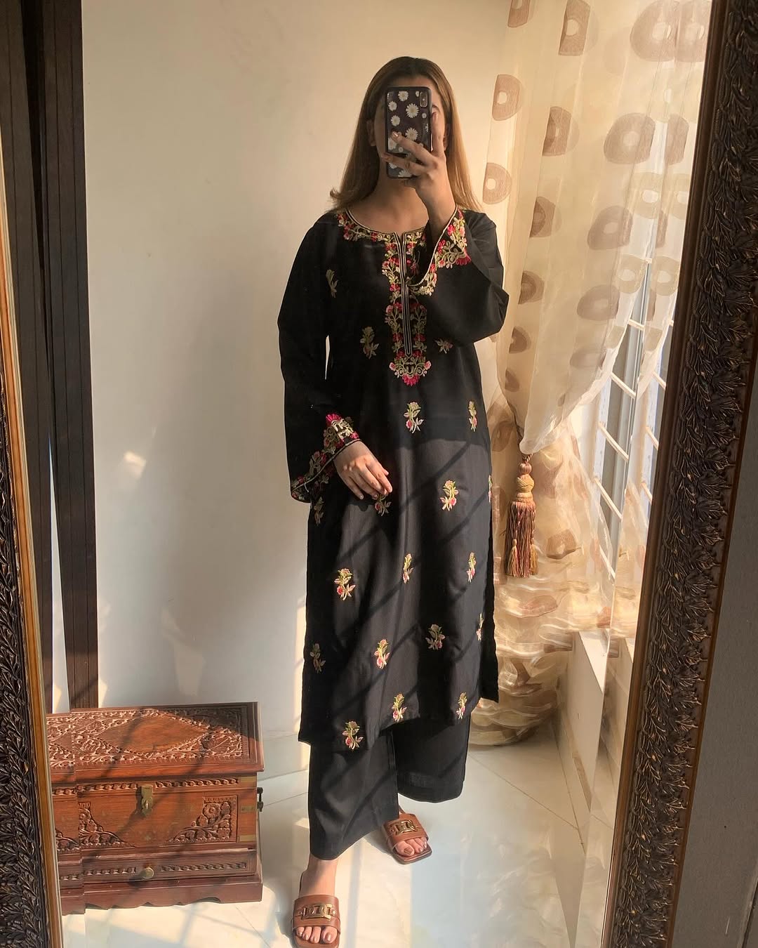 Midnight Bloom embroidered 2 piece suit front view ZAMARANG