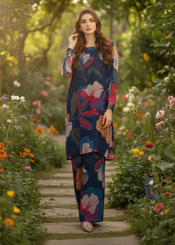  Midnight Bloom navy floral printed kurta front view ZAMARANG