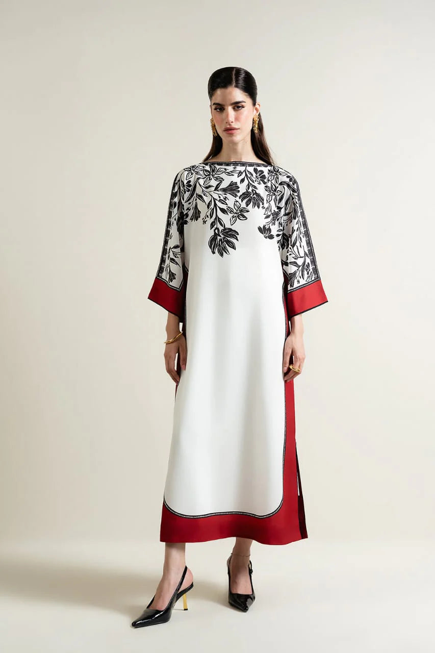 Monochrome Muse digital printed long kameez front view ZAMARANG