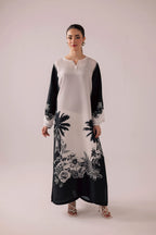 Noir Palma longline black and white kurta front view ZAMARANG