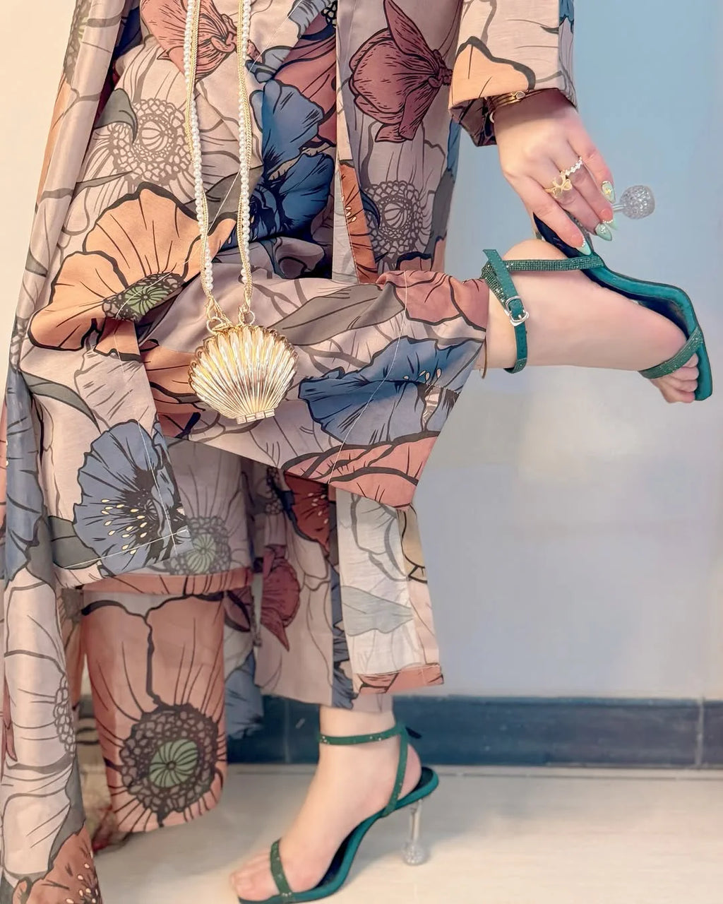 Pastel floral poly lawn 3 piece stitched suit with dupatta