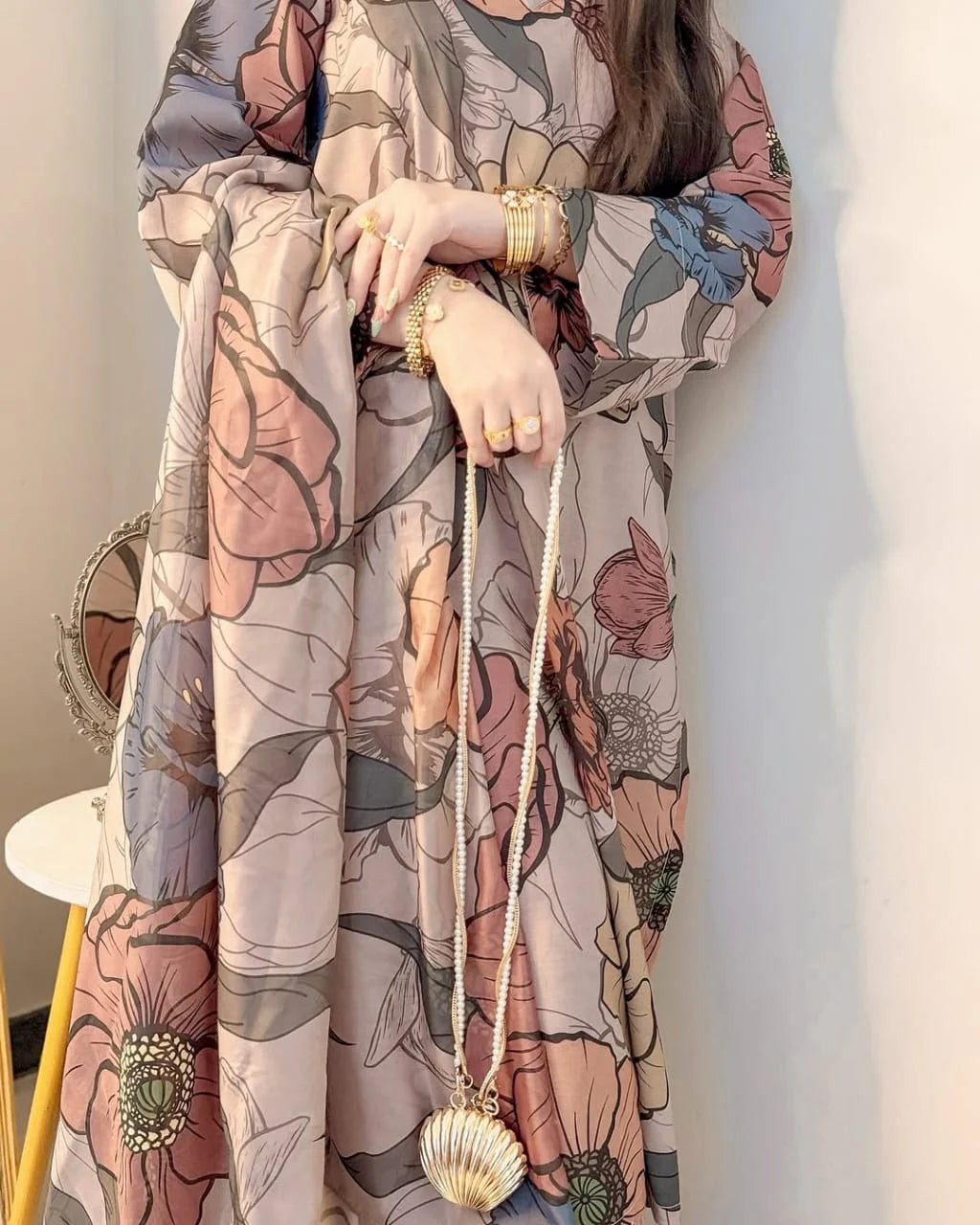 Petal Whisper floral digital printed 3 piece stitched suit front view