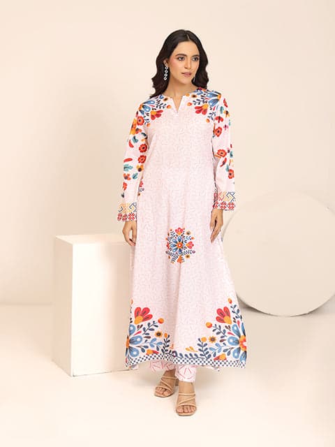 Printed floral lawn trouser front view ZAMARANG