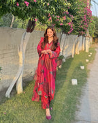 Printed straight trousers detail Crimson Bloom ZAMARANG