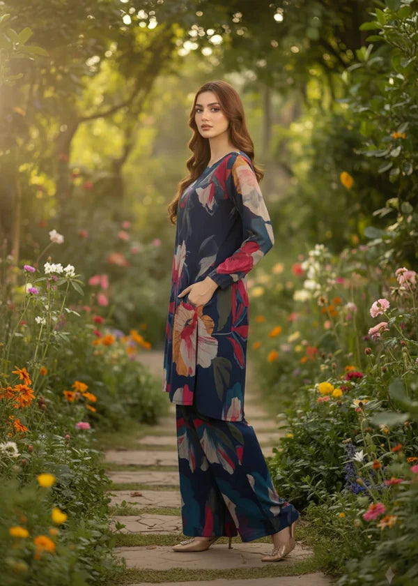 Printed straight trousers detail Midnight Bloom ZAMARANG