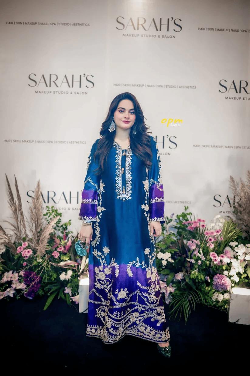 Royal Indigo long kurta with indigo and gold digital print front view ZAMARANG