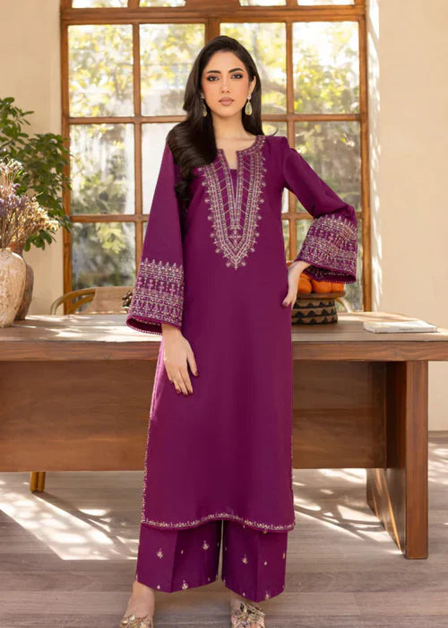 Royal Plum Embroidered Lawn 2pc Suit | ZAMARANG