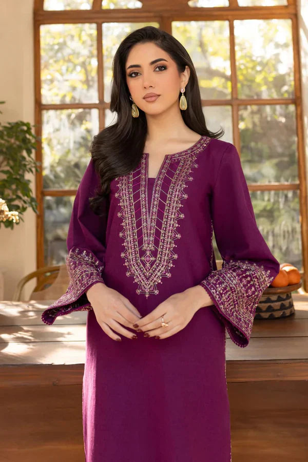 Royal Plum Luxe embroidered lawn 2-piece suit front view ZAMARANG