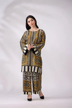 Saffron Mosaic digital printed poly lawn 2 piece suit front view ZAMARANG