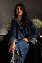 Serene Blue embroidered Arabic lawn 2 piece suit front view ZAMARANG