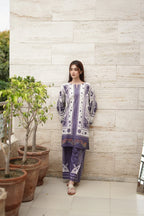 Straight trousers with coordinating print Amara Indigo ZAMARANG