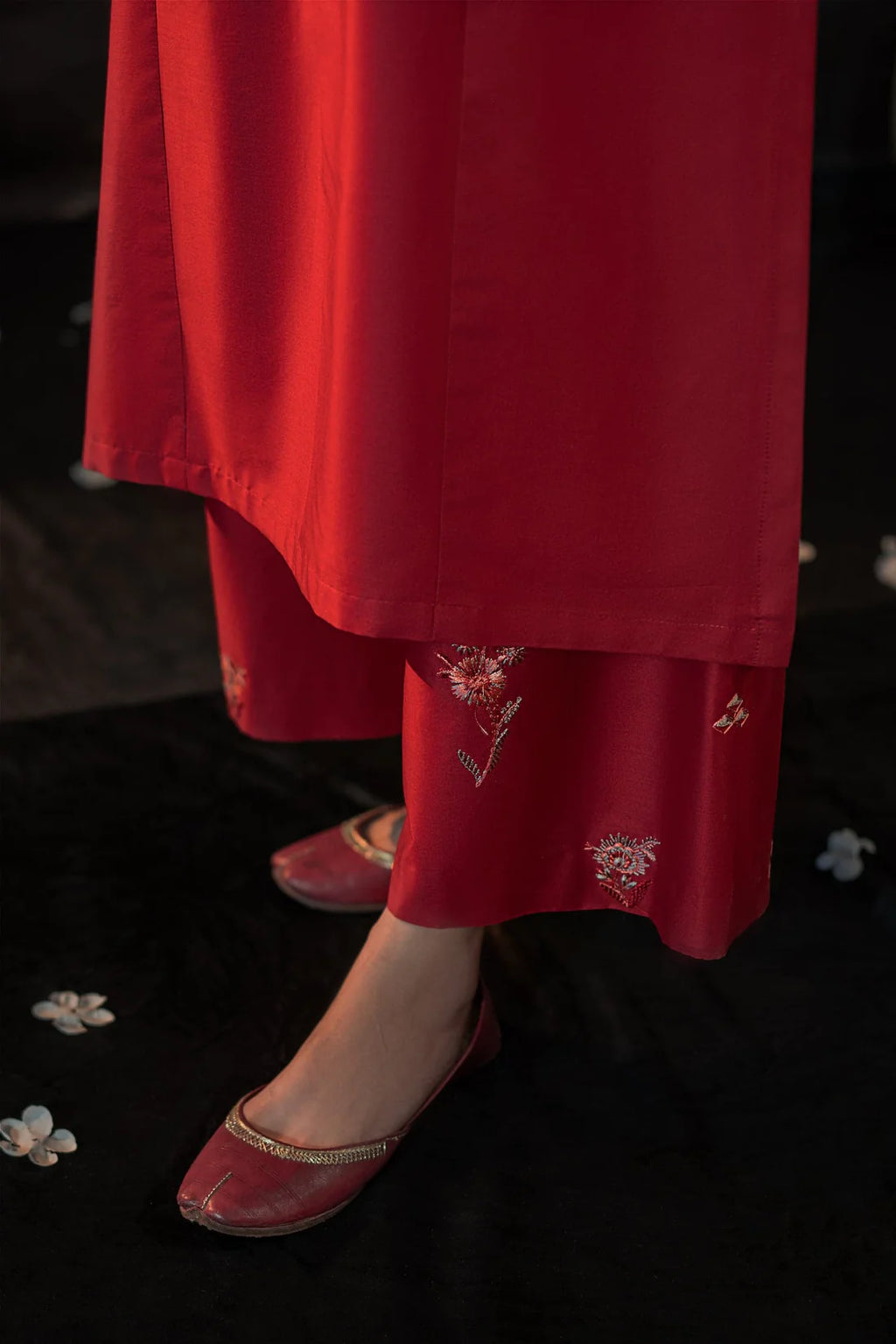 Traditional-inspired crimson embroidered suit for casual and festive wear