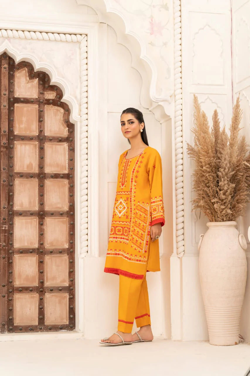 Elegant Embroidered Linen Suit 2 Piece Stitched