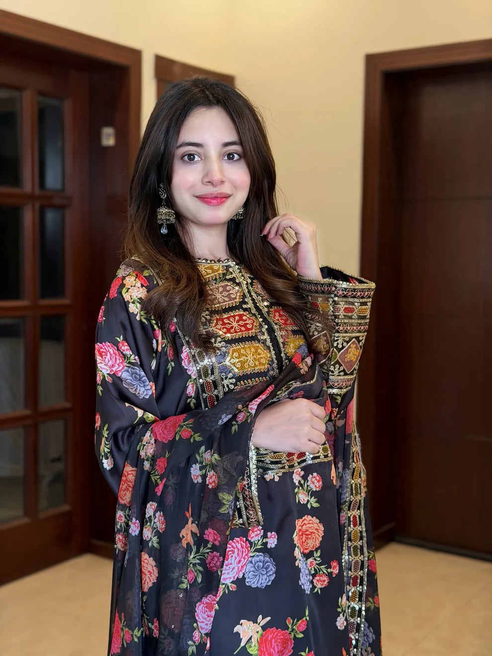 Noir Flora Embroidered 3 Piece